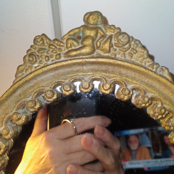 Antique Cast Iron Swivel Vanity Mirror antique brushed gold finish - Picture 2 of 7